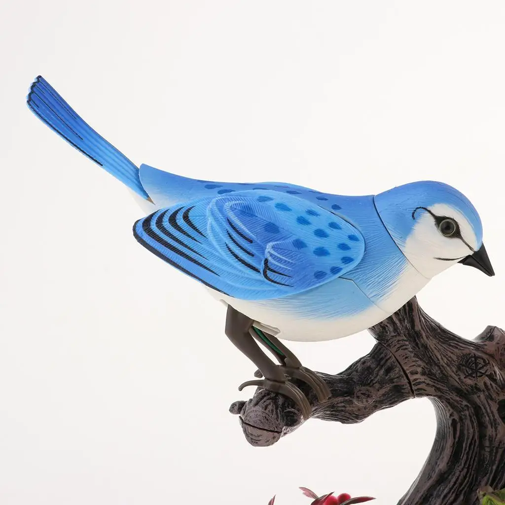 電池式のさえずる鳥の置物、音と動きセンサー付き、デスクトップやオフィス用の電動ペットおもちゃ