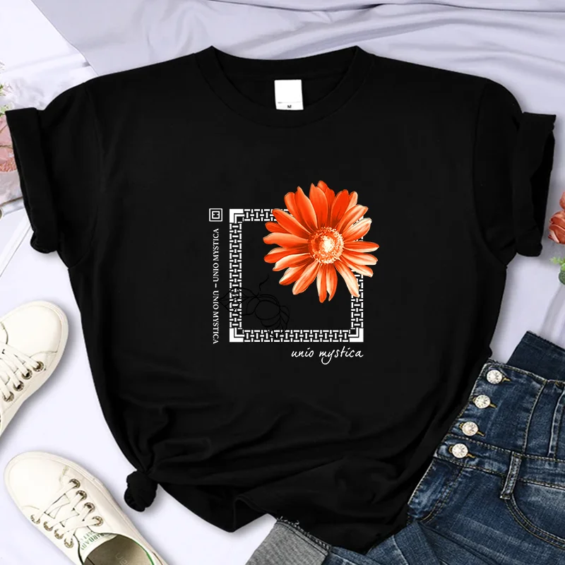 New Flower For Women's Luxury Brand High-Quality Summer Print T-shirt 100% Cotton Casual Oversized Y2k Personality Sleeve O-neck