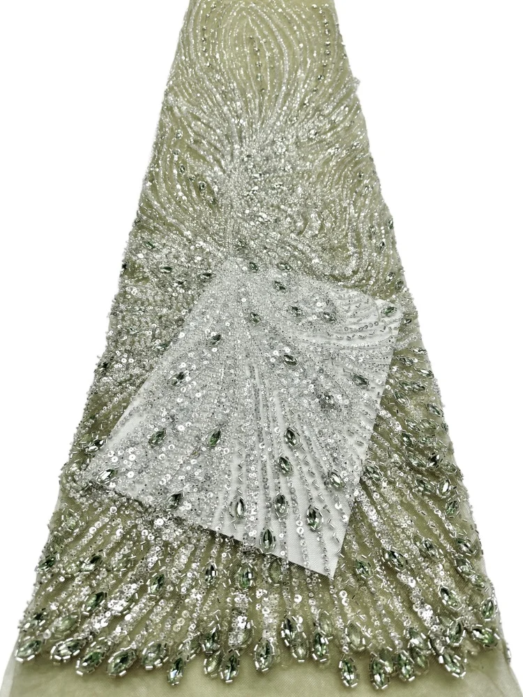 

Luxury African French Tulle Sequins Lace 5 yards Nigerian Embroidered Lace Fabrics For Ladies Party Wedding Dresses Sewing