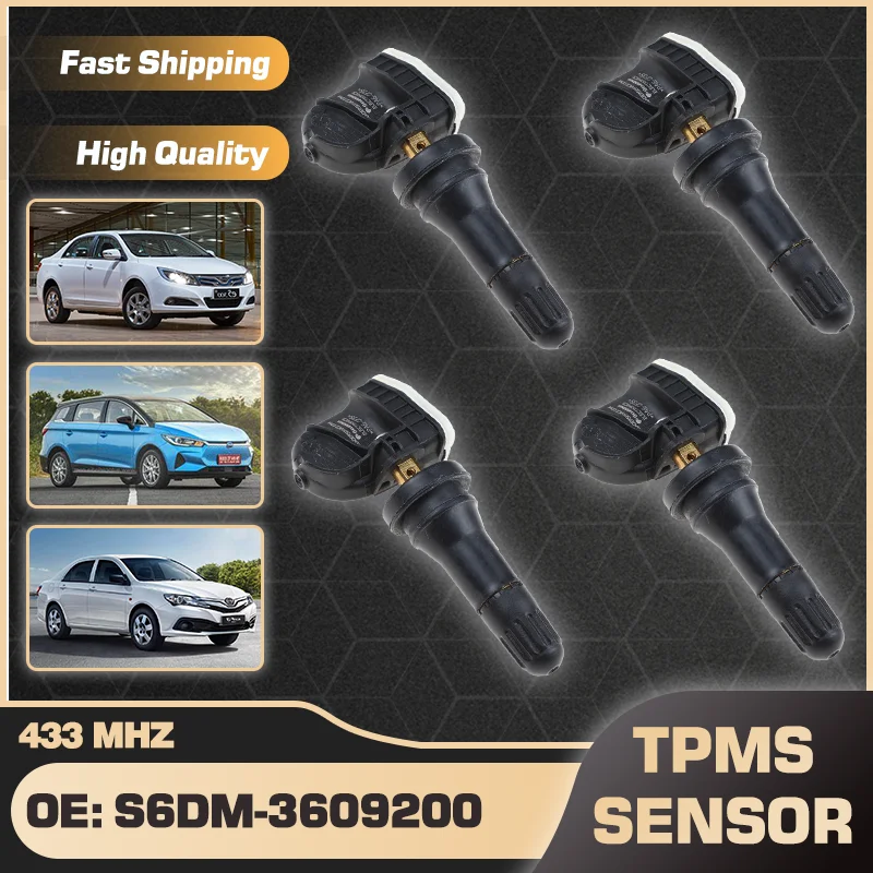 

1/4Pcs Car TPMS Tire Pressure Monitor Sensor System For BYD E5 2018-2022 BYD E6 2018 BYD F3 2020-2022 S6DM-3609200 433 MHz