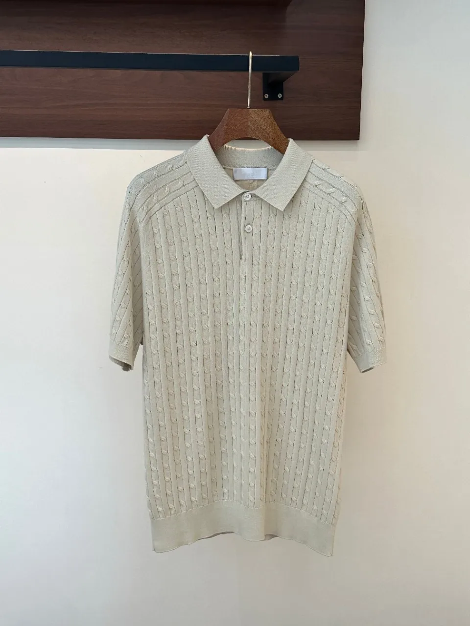 men's old money style long-staple cotton solid color turn-down collar summer cable knit fashionable comfortable polo shirt