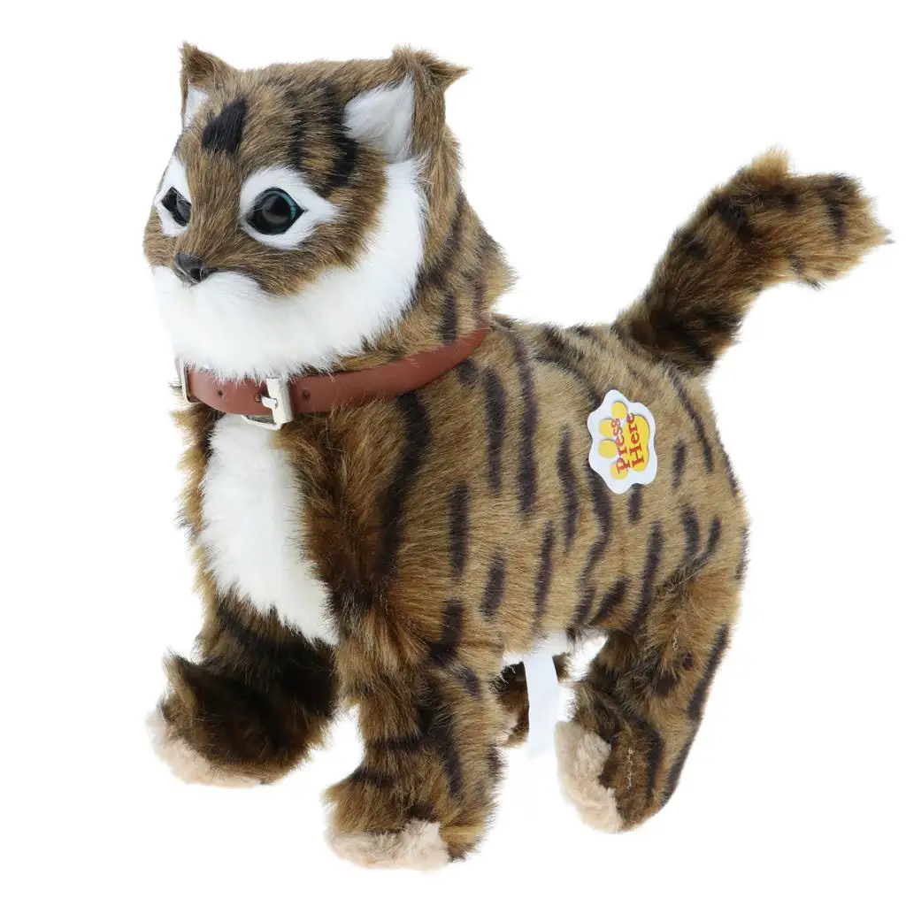 Meow Wagging Electronic Animal Toy Plush Cat Toy Stuffed Toy Children Gifts Brown