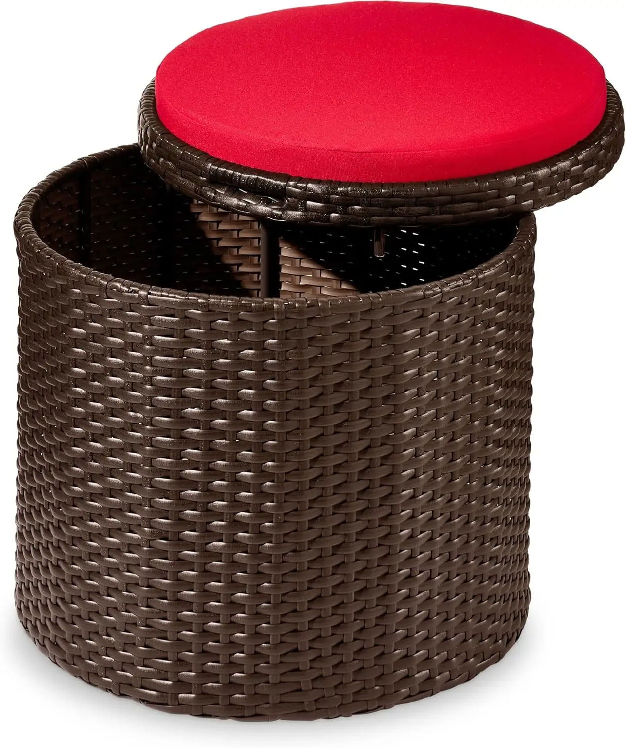 

Round Wicker Ottoman, Multipurpose Outdoor Furniture for Patio, Backyard, Additional Seating, Footrest, Side Table w/Storage