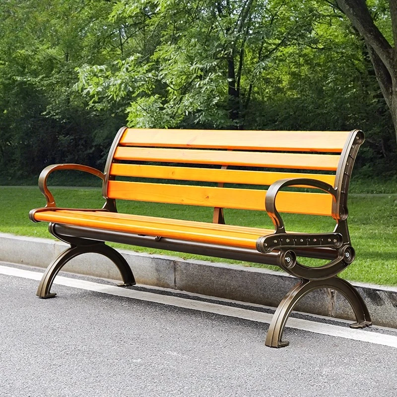 

Park chair outdoor anti-corrosion wood solid wood cast aluminum leisure bench outdoor community square street backrest bench