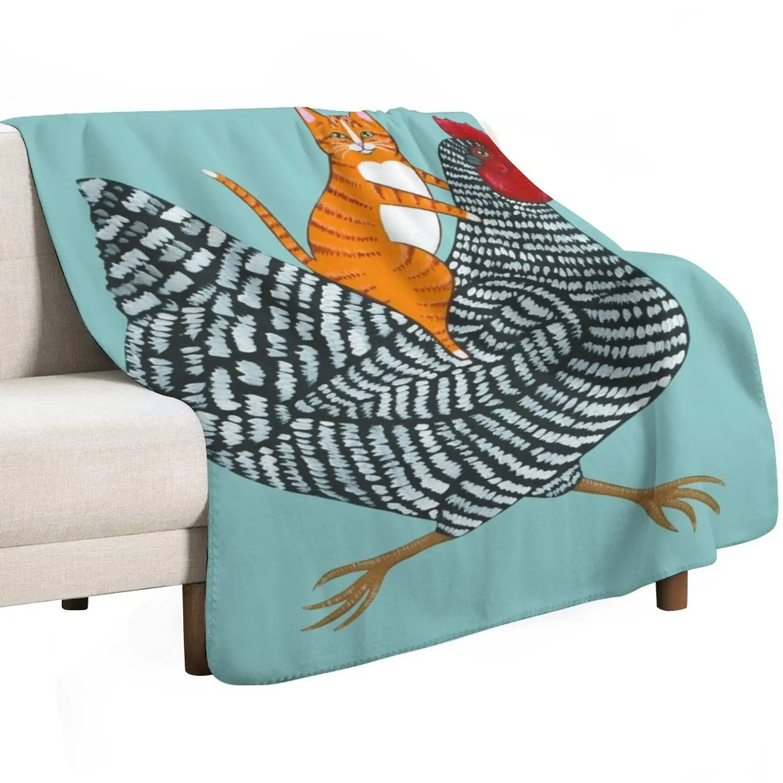 Ginger Cat Chicken Ride Throw Blanket Beautifuls Decorative Throw Luxury Throw Comforter Travel Blankets