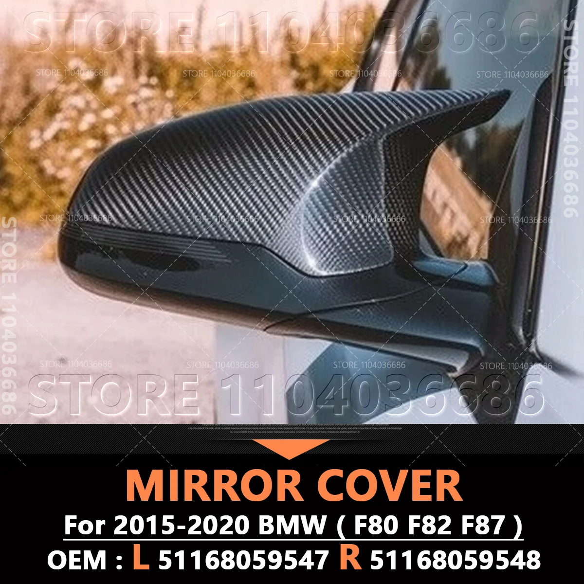 

For 2015-2020 F80 F82 F87 BMW M2 M3 M4 A Pairs Side Mirror Cover Caps Carbon Fiber or Gloss Black 51168059547 51168059548