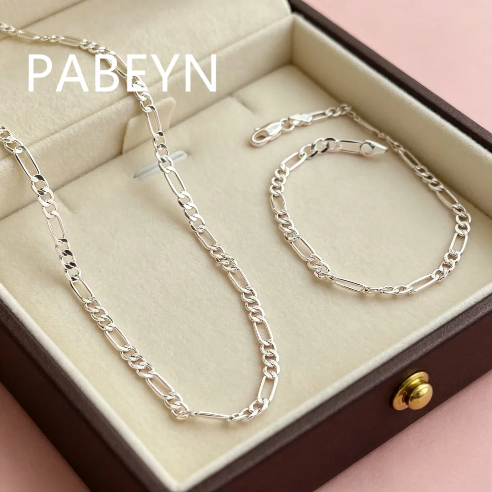 

925 Sterling Silver Stylish Simple 4MM Three to One Necklace Bracelet Set Birthday Party Anniversary Gift Unisex
