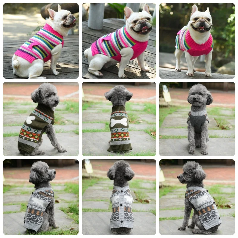 Christmas Pet Dog Clothes Dog Sweater for Small Dog Cute Print Puppy Knitted Turtleneck Luxury Cat Sweater Schnauzer Dog Outfits