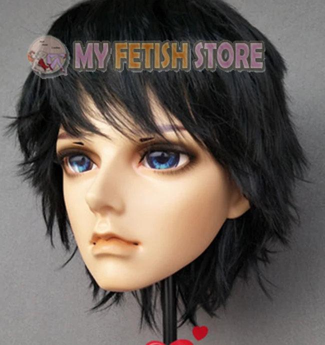 (Ao) Ragazzo/Maschio/Uomo Resina Mezza Testa Kigurumi Crossdress Cosplay Anime Giapponese Maschera di Ruolo Con Occhi E Parrucca