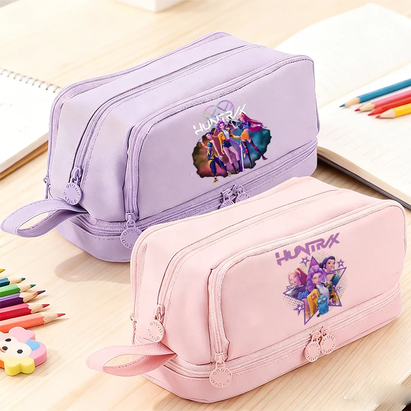 KPop Demon Hunters – trousse à crayons en tissu Oxford, étui à crayons durable, organisateur portable pour fournitures scolaires, de bureau et universitaires