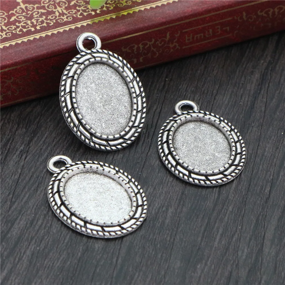 10pcs 13x18mm Inner Size Antique Silver Plated Black Bronze Simple Cameo Cabochon Base Setting Charms Pendant Necklace Findings