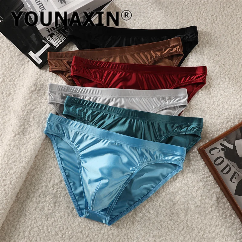 6-Pack Men's One-Piece Ice Silk Briefs Comfortable Sexy Breathable Low-Rise Solid Color Underwear M L XL 2XL