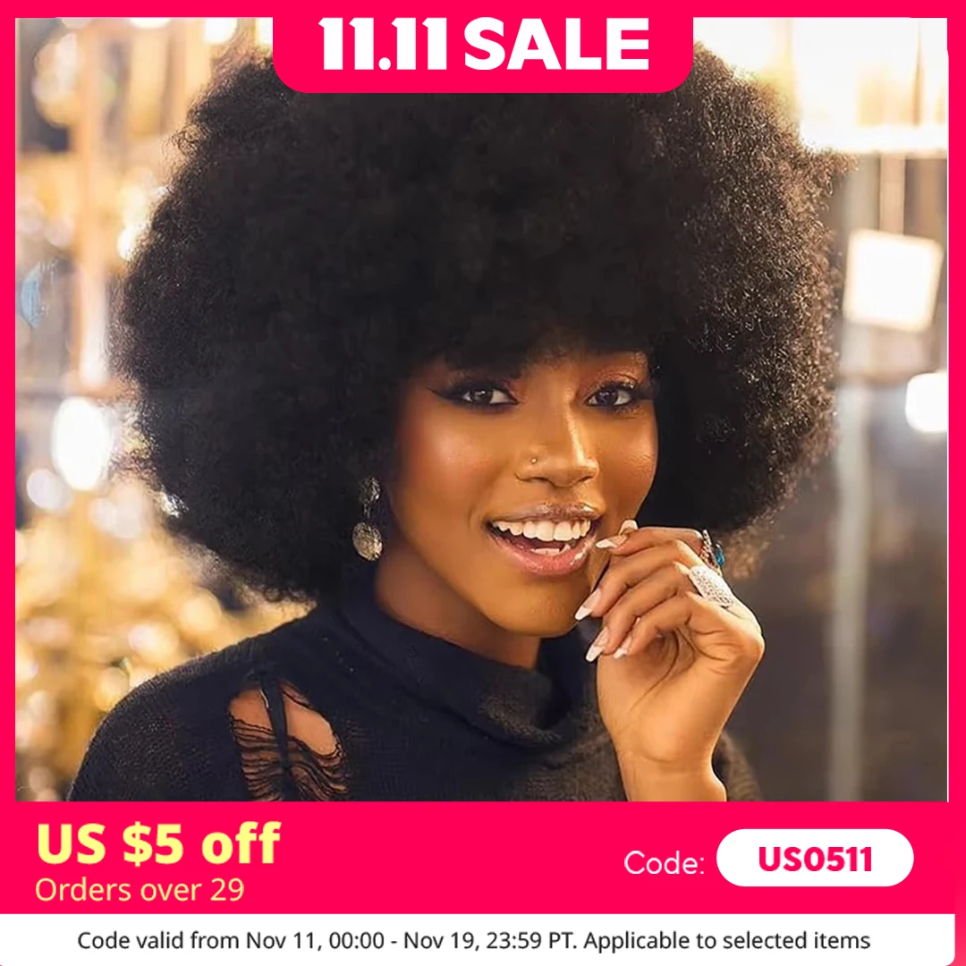 

Soft Afro Kinky Curly Hair Black Human Hair Wigs for Black Women Short Afro Wig Large Bouncy and Soft Natural Wigs for Women