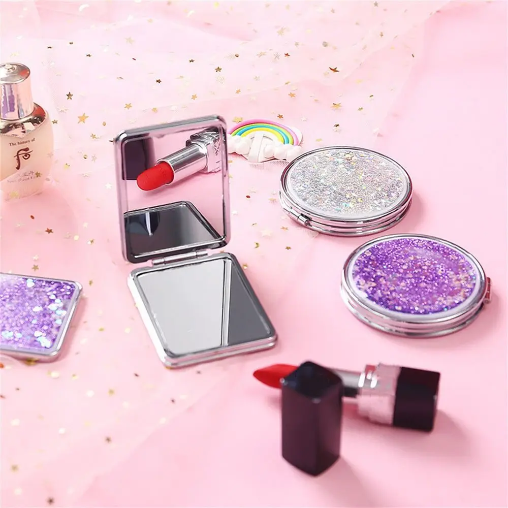 Quicksand specchio per il trucco lucido Bling ingrandimento specchio pieghevole palmare in piedi Vanity Pocket Mirror strumento per parrucchieri