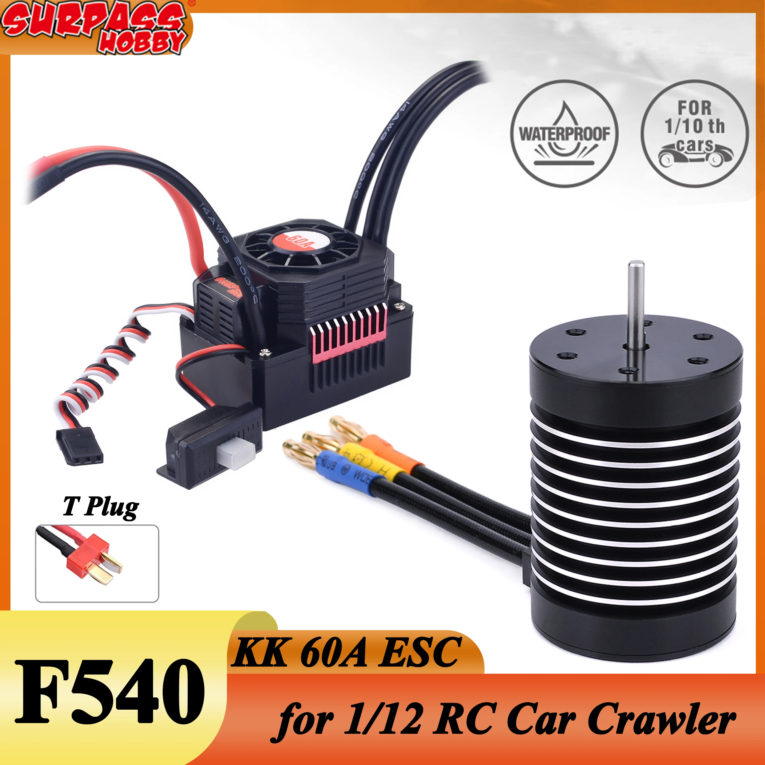 Surpass Hobby Rocket F540 4370KV 3930KV 3.175mm Shaft Waterproof Brushless Motor KK 60A ESC for 1/10 1/12 RC Car Wltoys 12428