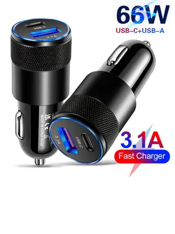 66W USB Car Charger Type C Fast Charging Phone Adapter For Xiaomi Huawei PD Phone Charger Car Adapter Socket Cigarette Lighter