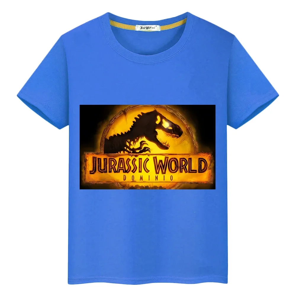 Jurassic World Dominio kids Summer 100%Cotton T-shirt  y2k one piece Dinosaur Anime Tees Short Print Tops boy girls clothes