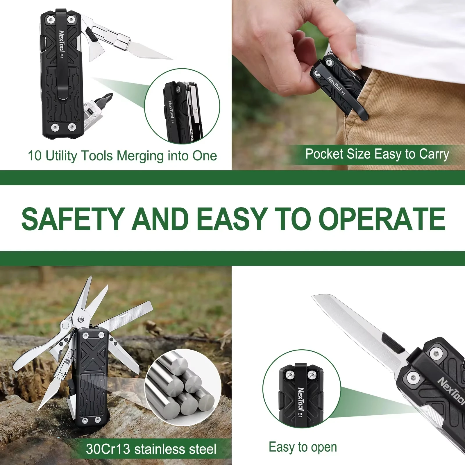 NexTool Pocket Multitool E1 10 in 1 EDC Multi Functional Tools Replaceable Carving Knife Folding Scissors Screwdriver Scraper