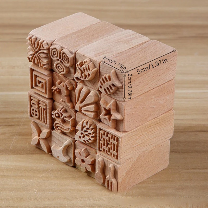 Hand Carved Wooden Stamps Wood Seal for Printing DIY Clay Po
