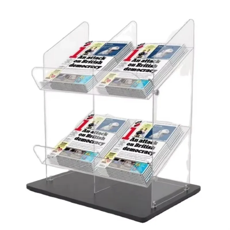 Acrylic Double-layer Book Display Rack, Desktop Newspaper and Magazine Display Rack, Office Front Desk Brochure Display Rack