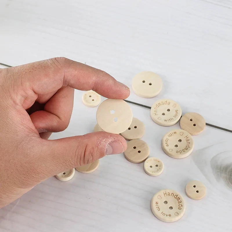 

50 шт. деревянные пуговицы 15/25 мм круглые простые пуговицы с 2 отверстиями "ручная работа с любовью" аксессуары для одежды