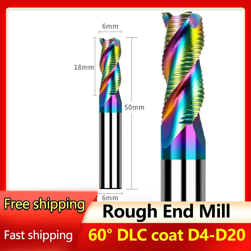 

3Flutes DLC Coat Roughing Milling Cutter Bits Solid Carbide 4 8 10 20mm for Steel Aluminum Acrylic Processing Lathe Tool