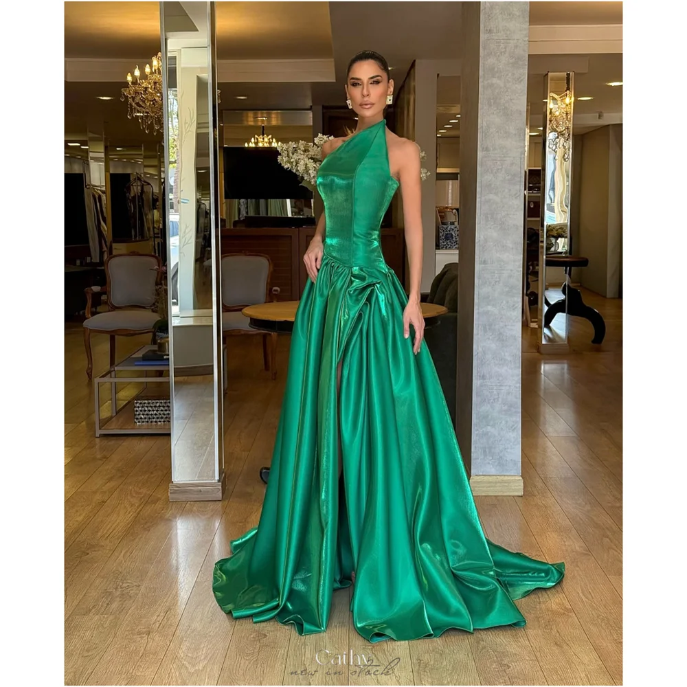

Cathy зеленое платье трапециевидной формы на одно плечо для выпускного вечера без рукавов длиной до пола, платья de noiva, вечерние платья на молнии сзади 2025