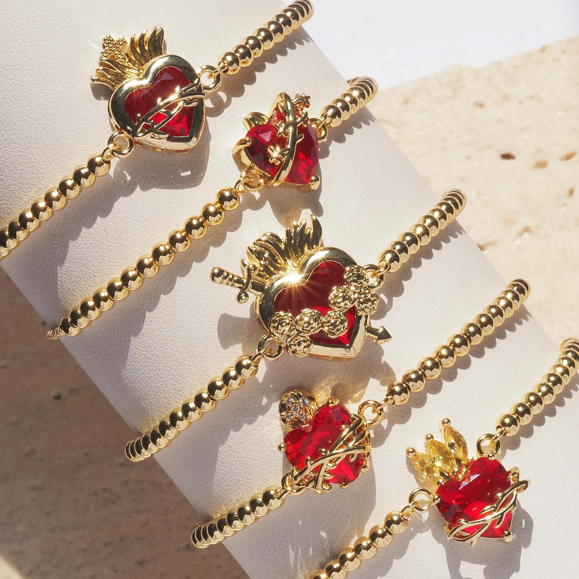 

5Pcs/Fashion 5 Style Red Crystal Heart Charm Bracelets For Women Adjustable Shiny Party Jewelry Gifts