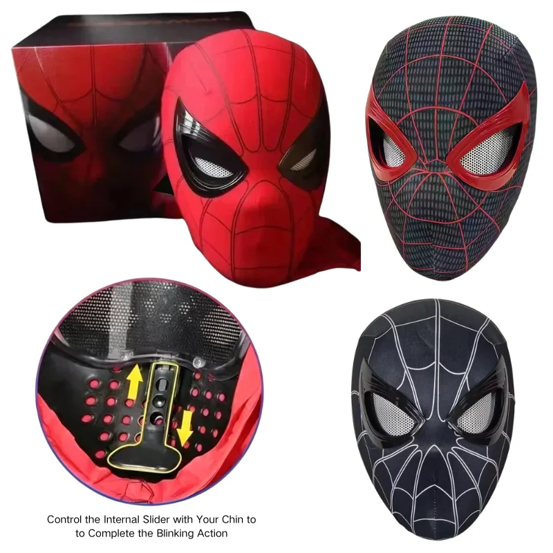 In Stock Miles Spider‑Man 1:1 Role Play Mask, Chin Control With Movable Eyes, Manually Control Cosplay Toy Gift for Boys