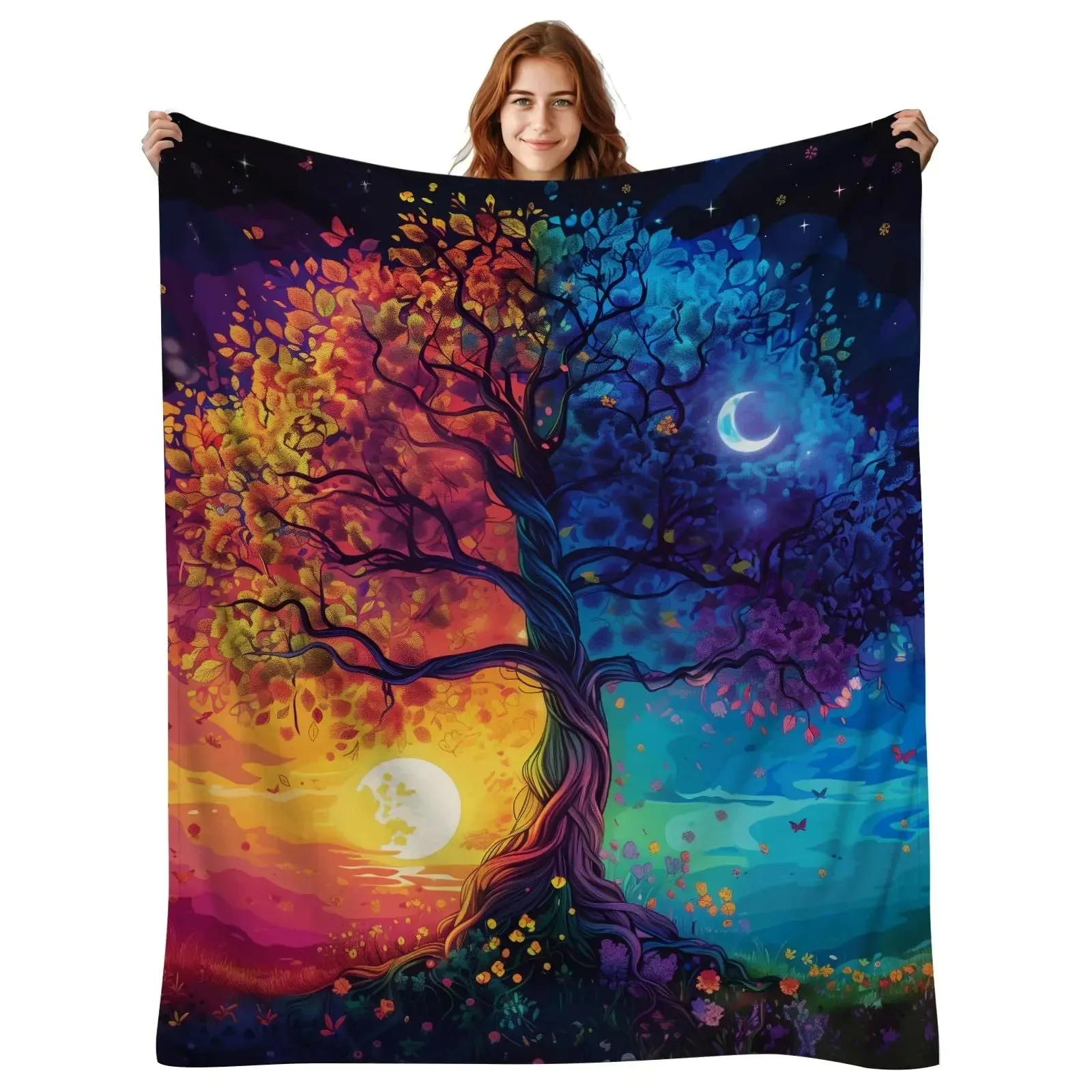 

Плед-покрывало для дивана и кровати из мягкого флиса с цифровой печатью «Древо жизни», полиэстер, вельвет, фланель