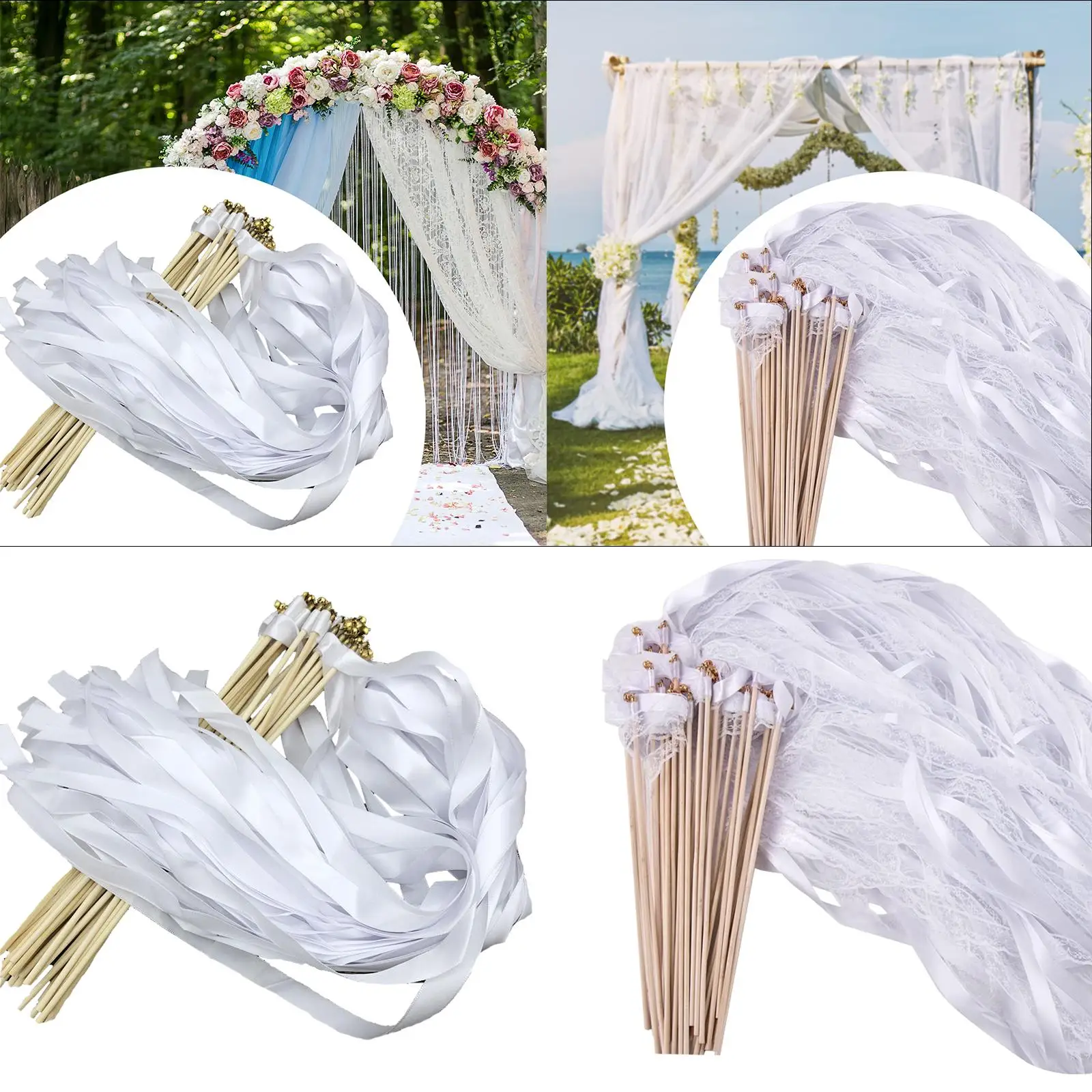 20Pcs Ribbon Wands Wedding Streamers Comfortable Decorations Ribbon Stick for Celebration Christmas Wedding Best Wishes Guests