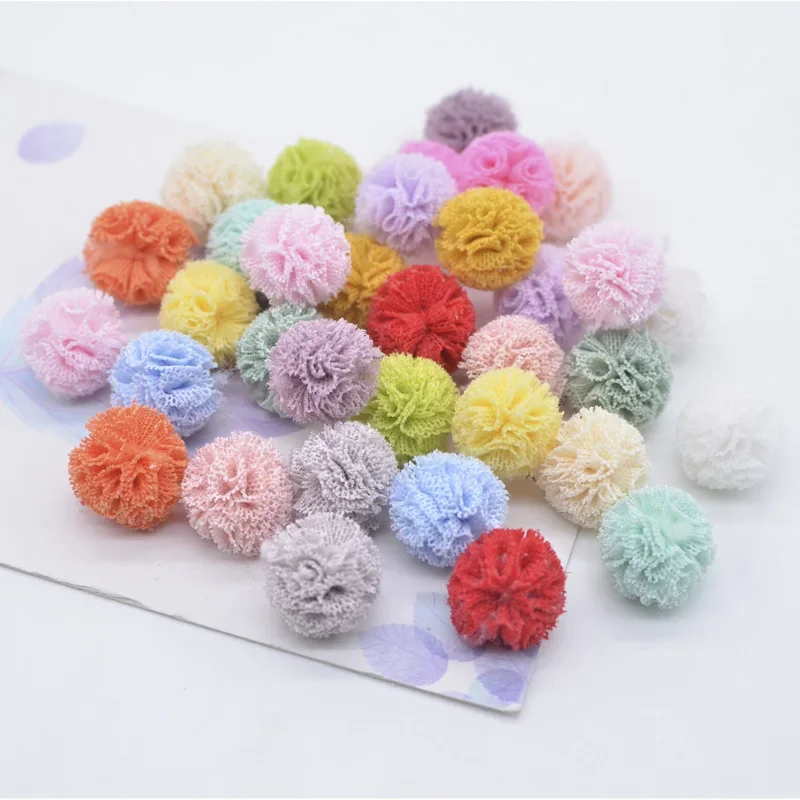 100Pcs/lots Crafts Mixed Elastic Mesh Chiffon Ball DIY Apparel Sewing Appliques Material Patches for Clothing Garment Decoration