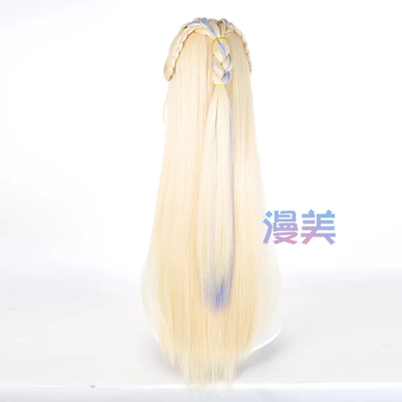 Lqgame genshin impacto nicole reeyn peruca cosplay prop longo quente ouro com cabelo de síntese azul festa de carnaval de halloween para mulher m