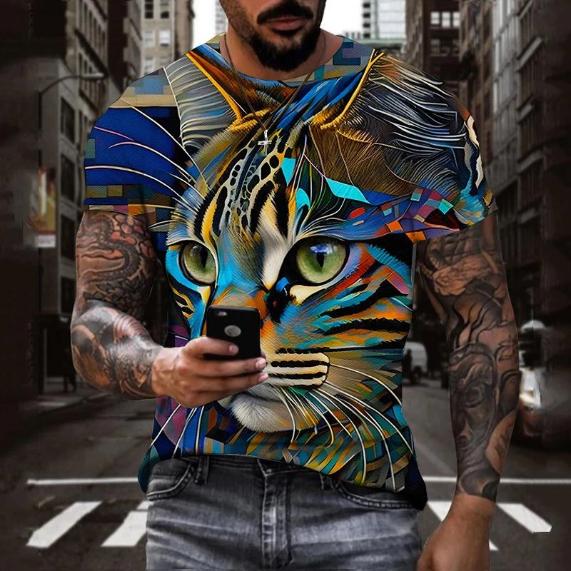 Summer Trend Short Sleeve Cool 3D Animals Printed Mens T-shirts Casual Streetwear Hip Hop Tees Fashion Cat Graphics T Shirts