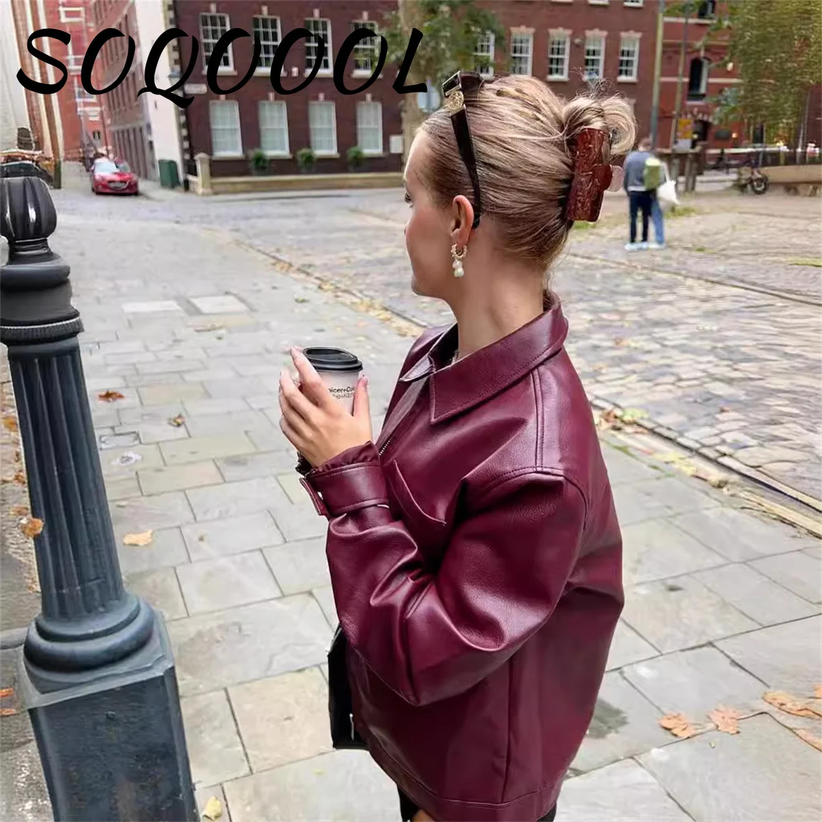 2024 Autumn Women Fashion New Imitation Leather Jacket Solid Red Loose Short Jackets Woman With Zipper Moto Biker Female Coat