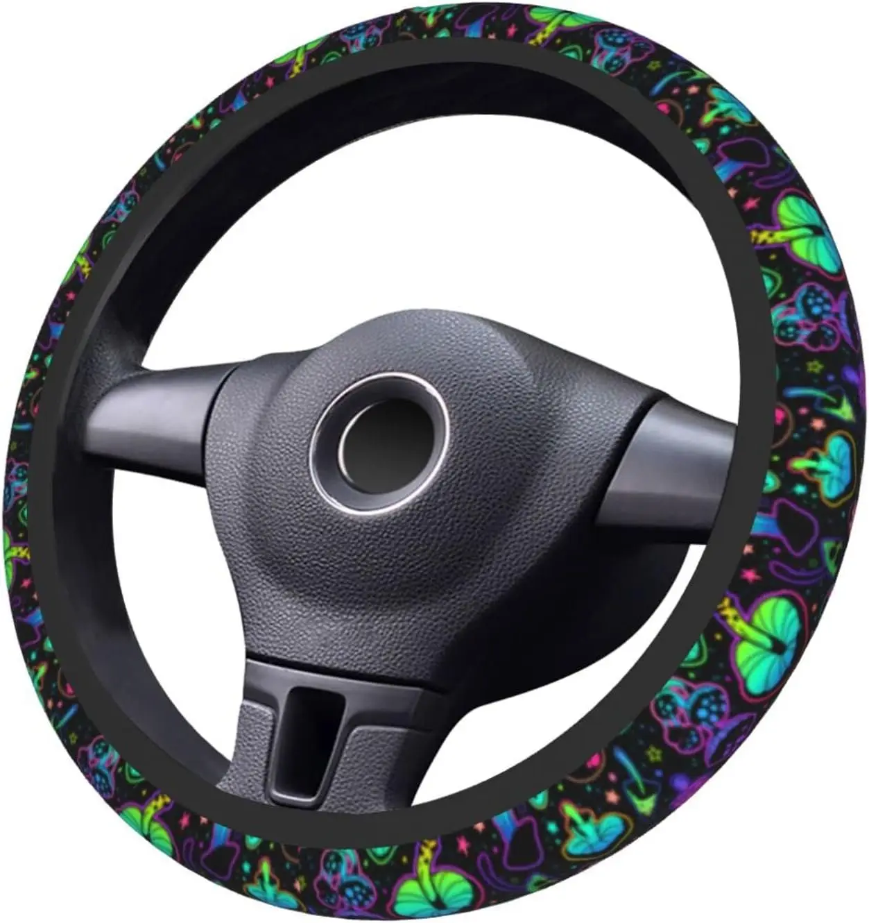 Steering Wheel Cover Colorful Psychedelic Mushrooms Universal 15 Inch Non-Slip Soft Elastic Fabric Protector Car Accessories