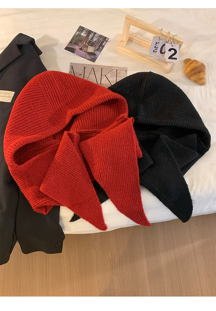 Koreanische Sturmhaube Motorhaube Frauen Skullies Mützen Hut Schal Einteilige Verdickte Warme Hals Schutz Winter Zubehör Gestrickte Gesetz – Detail 10