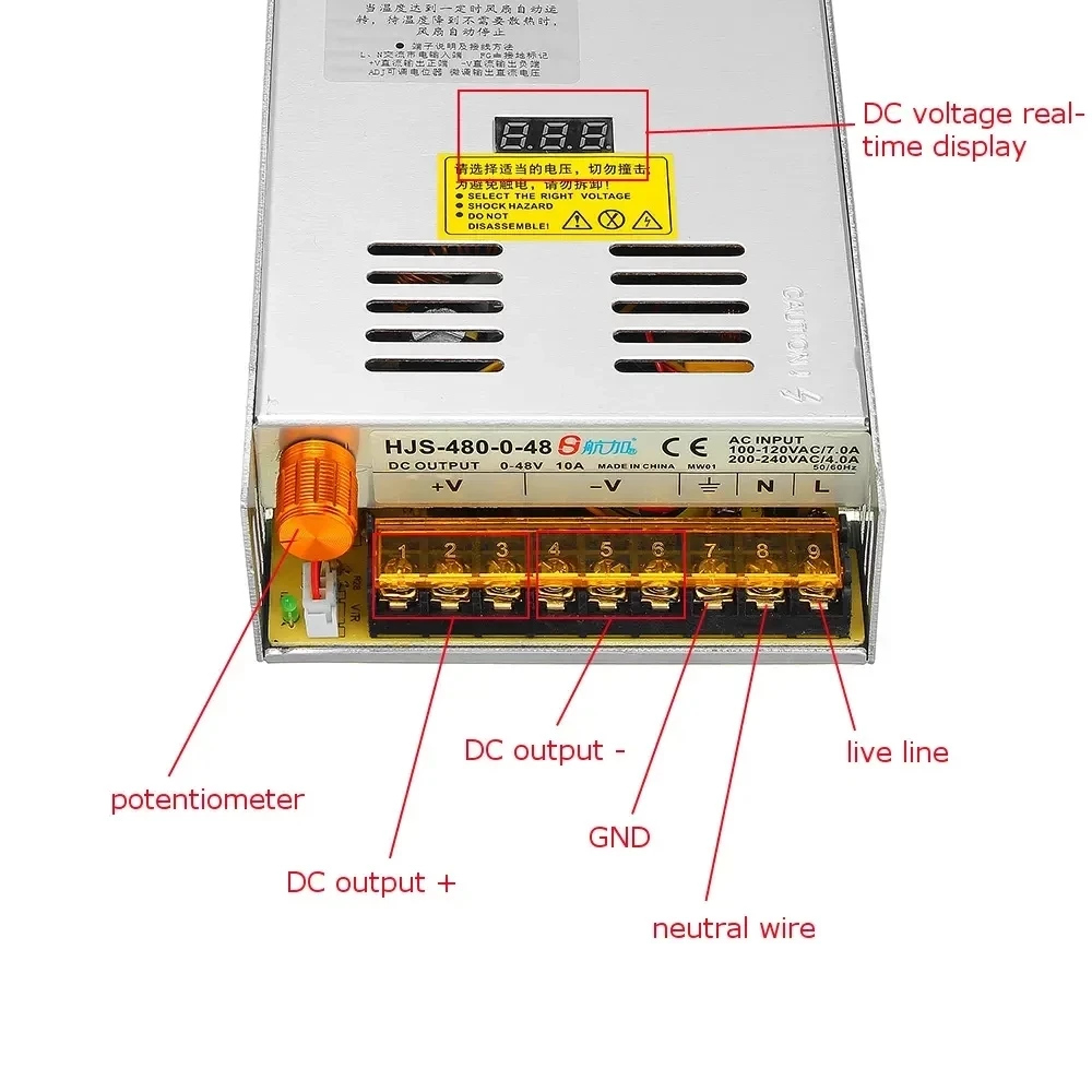 Custom AC 110/220V to DC 0-48V 10A 480W Switching Power Supply Transformer Adjustable Switch Power with Digital PCBA