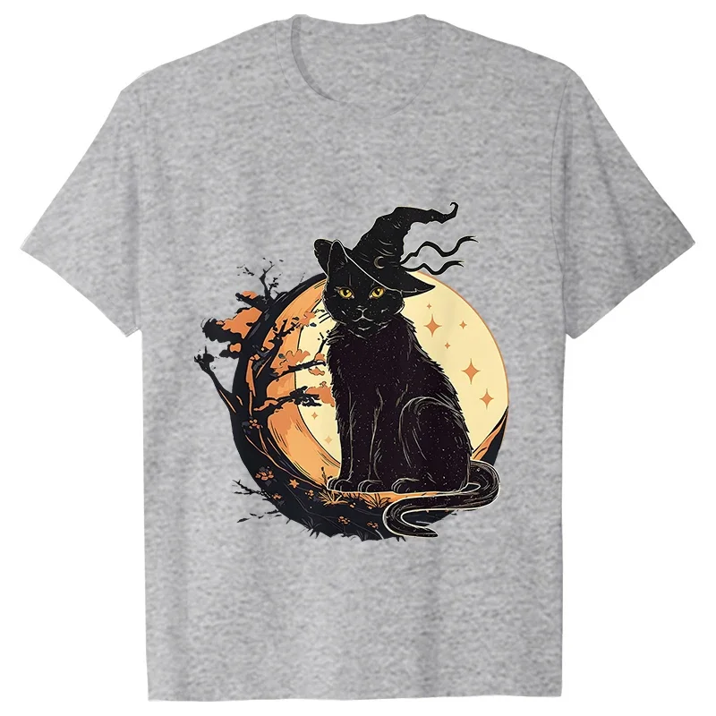 

Women's Spooky Cat Print Tee Shirts Casual Female Halloween Black Cat T Shirt New Fashion Design Streetwear Women Tshirt Top