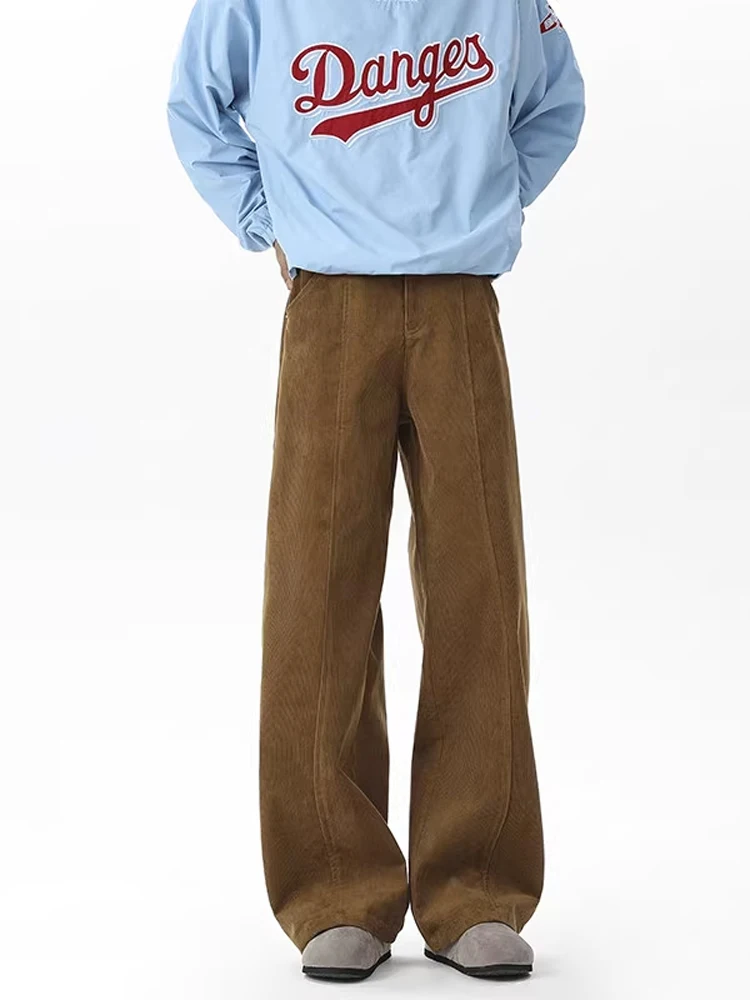 

Вельветовые брюки в американском стиле ретро, мужские осенне-зимние драпированные брюки в вертикальную полоску, повседневные универсальные длинные брюки, модные