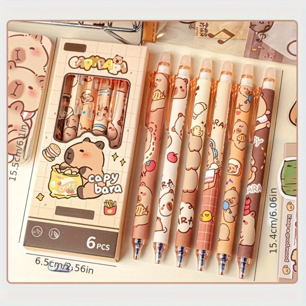 

Set of 6 Capybara Gel Pens with Erasable Ink, Featuring Quick-Drying Blue Ink And a 0.5Mm Medium Tip for Effortless Writing