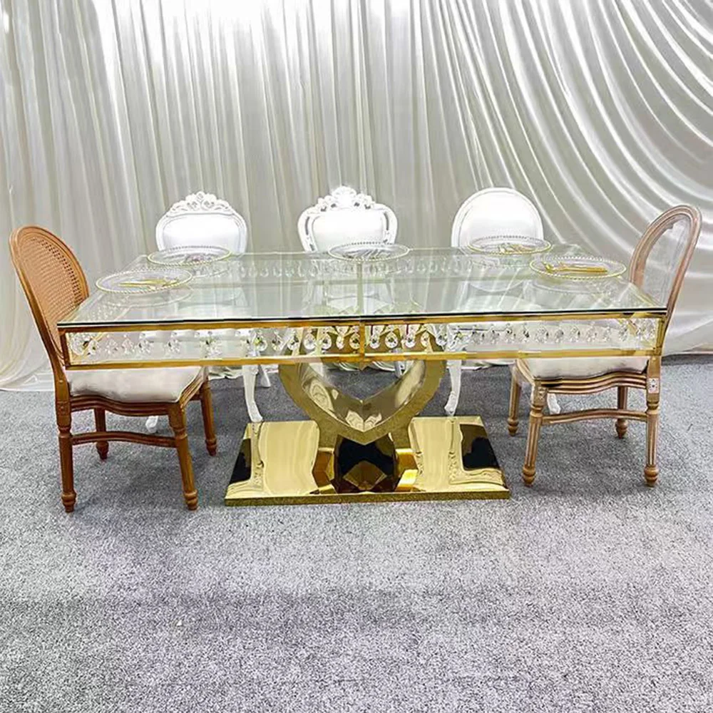 Leg Dining Table Dining Tables Sets Stainless Steel Marble Glass Top Metal with Chairs Dining Room Sets Modern Luxury Wedding