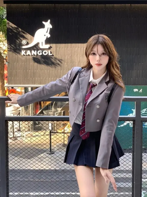 Uniforme universitario de estilo japonés coreano Jk, camisa de manga larga, chaqueta ajustada, falda de cadera alta, conjunto de uniforme Jk