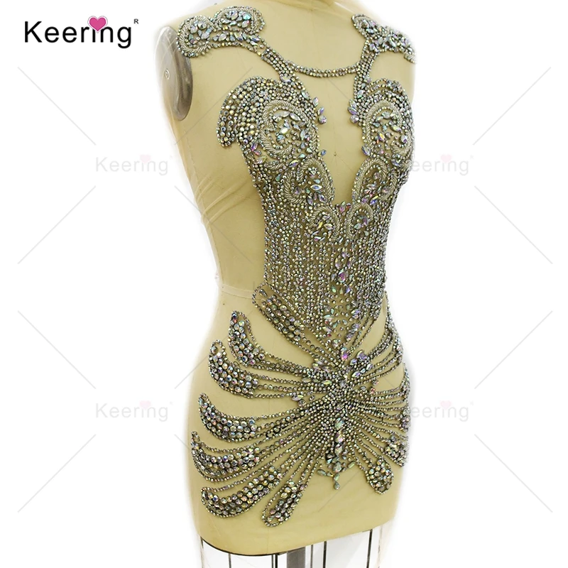 Imagem -06 - Keering Shine Prom Dress Sexy Artesanal Arco-íris Strass Prateado Apliques Corporais Corpo de Diamante Wdp442