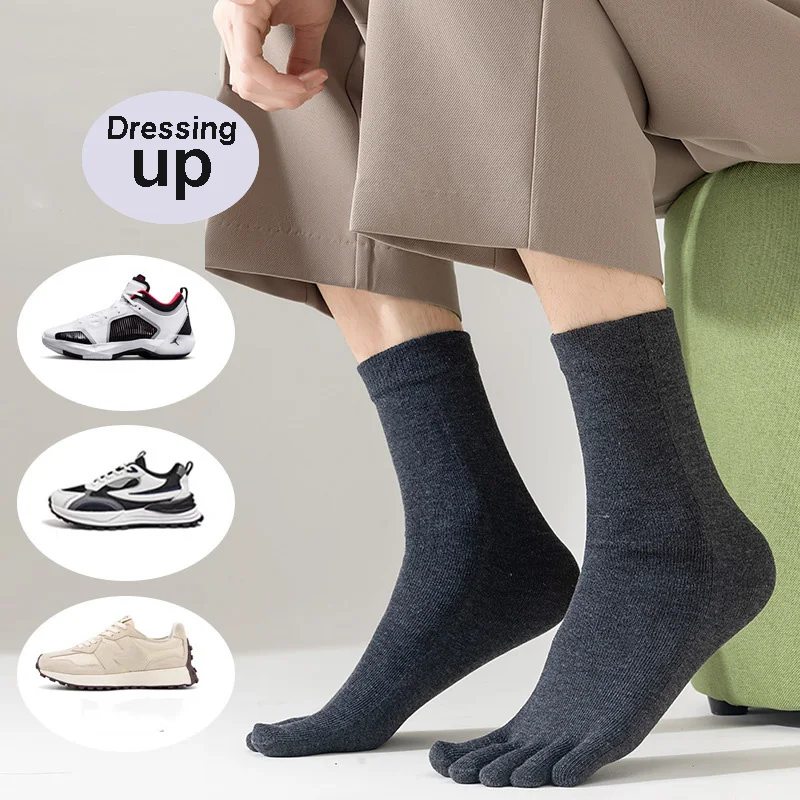 Kaus Kaki Lima Jari Pria Kaus Kaki Sedang Serbaguna Warna Polos Kaus Kaki Tinggi Ujung Terpisah Empat Musim Kaus Kaki Katun Ujung Terpisah Kasual