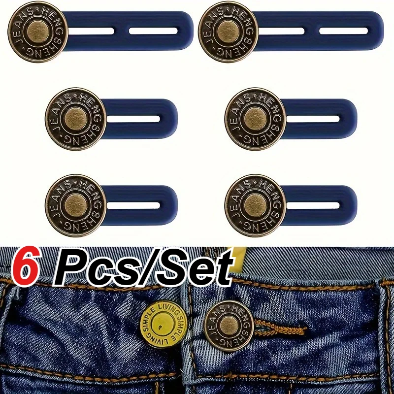 6 PCS Unisex Denim Button Extension Buckle, Metal Instant Waistband Extender, Suitable for Denim, Pants, And Shirt Collar