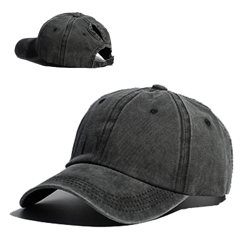 Vintage Ponytail Baseball Cap Women Adjustable Snapback Hat