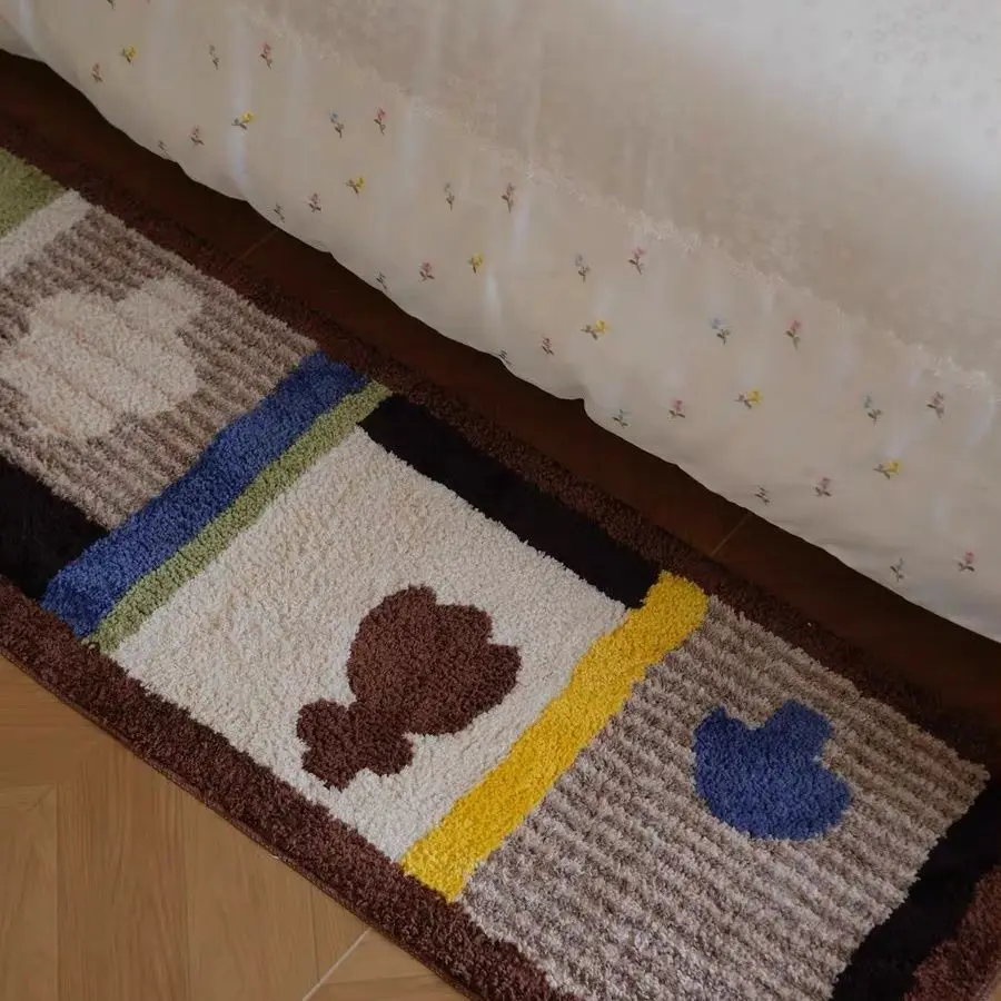 Adorable Long Rectangle Carpet Flocking Bedroom Window  Pad Children's Bedroom Floor Mat Retro Interest Bedside Blanket