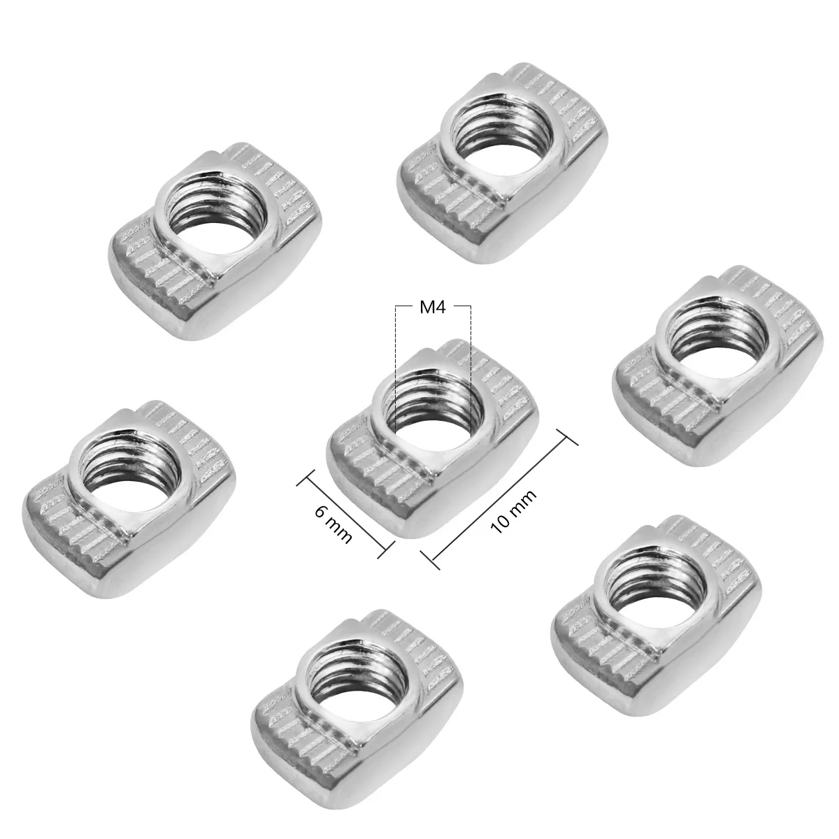 

50Pcs Aluminum Profile T-Nut M4x10x6 Carbon Steel T Type Nut for 20x20mm Extrusion Mounting Hardware European Groove Nuts