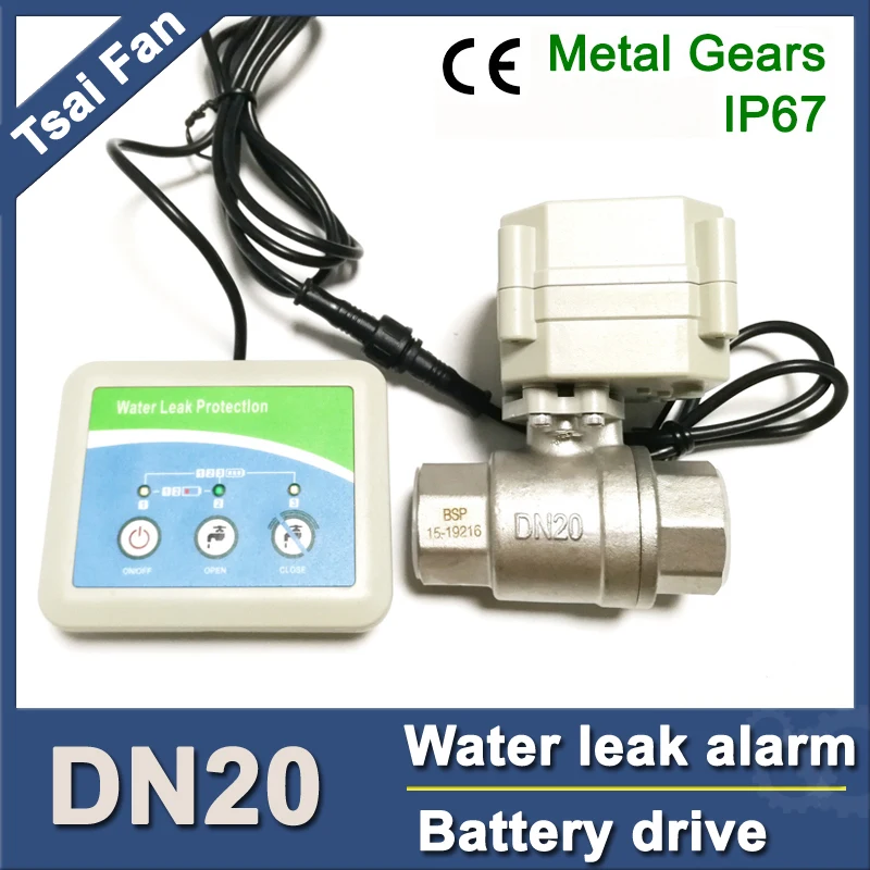 Water Leak Controller with SS304 3/4" Electric Valve, Smart Home Water Leak Alarm shut off Valve automatically when water leak